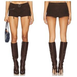 Lamarque x REVOLVE Winona Goat Suede Micro Booty Short in Dark Brown